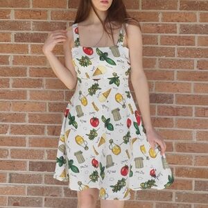 White Fruit & Olive Print Summer Dress